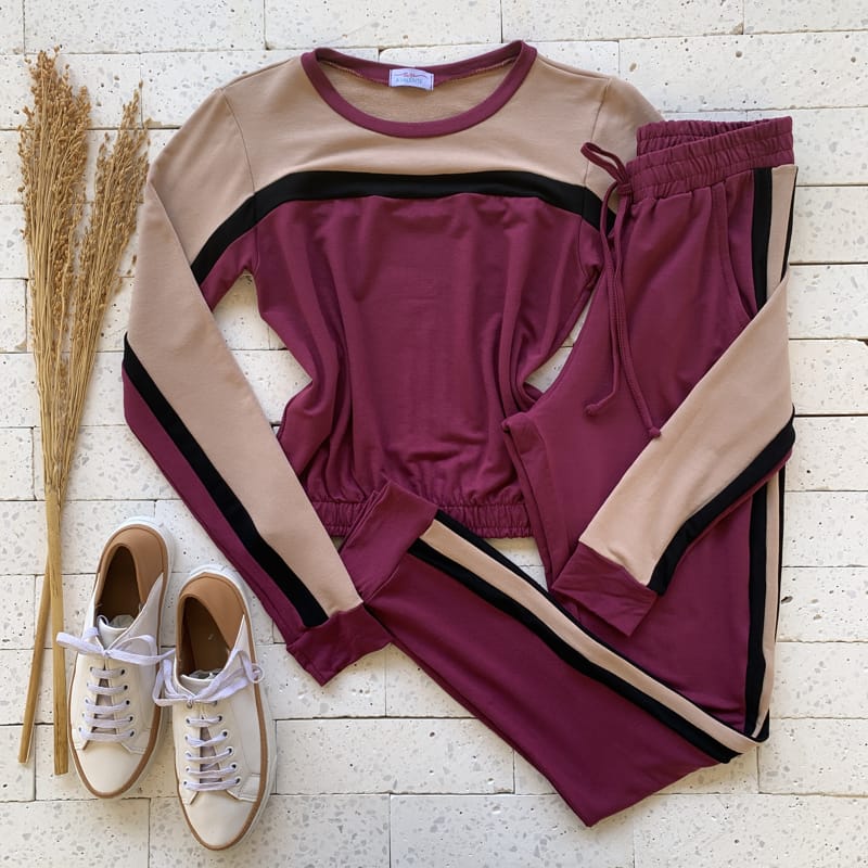 Conjunto Moletinho Manga Longa Barra El Stico Magenta E Nude Dondoca