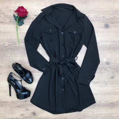VESTIDO CHAMISE BOTÕES PRETO