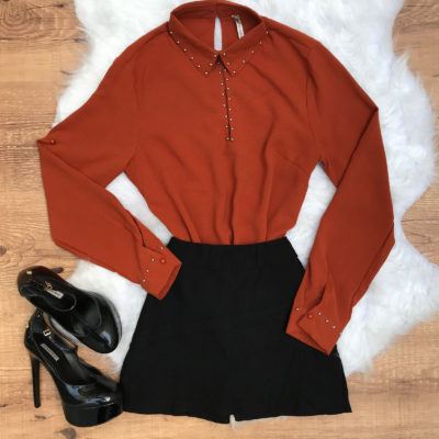BLUSA MANGA LONGA TAXINHAS TERRACOTA