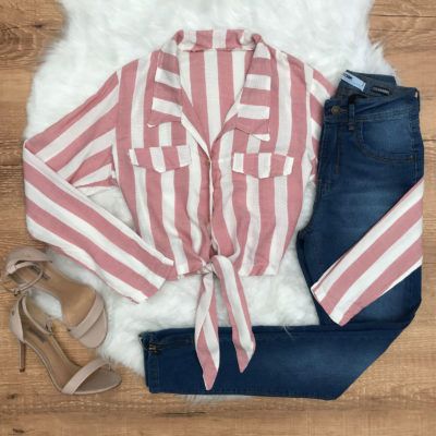 CROPPED NÓZINHO MANGA LISTRAS ROSÉ