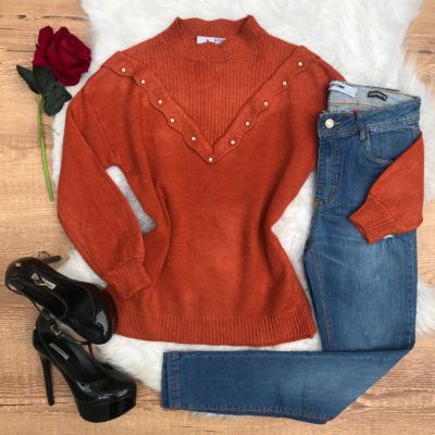 SUÉTER MODAL COM PÉROLAS TERRACOTA