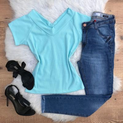BLUSA CANELADA DECOTE CANOA AZUL BEBÊ