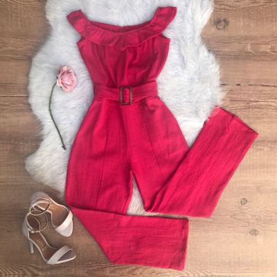 MACACÃO OMBRO A OMBRO BOTÕES NA BARRA PINK