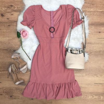 VESTIDO MALHA LAISE FIVELA NO DECOTE ROSA QUEIMADO
