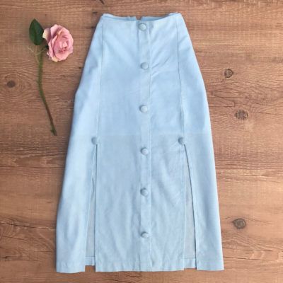 SAIA MIDI LINHO COM FENDAS AZUL BEBÊ