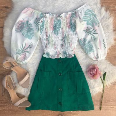 CROPPED LASTEX MANGA BUFANTE BRANCO