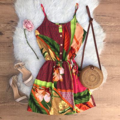 VESTIDO ESTAMPADO COM BOTÕES PINK