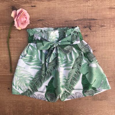 SHORT CREPE ESTAMPADO - BRANCO/VERDE