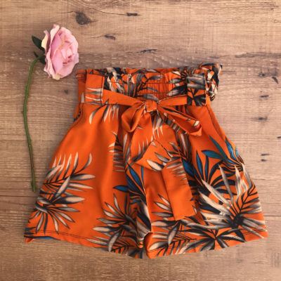SHORT CREPE ESTAMPADO - LARANJA