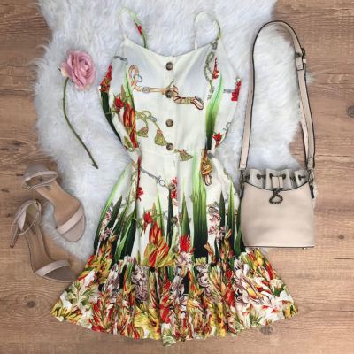 VESTIDO BABADINHO FLORAL COM BOTÕES OFF