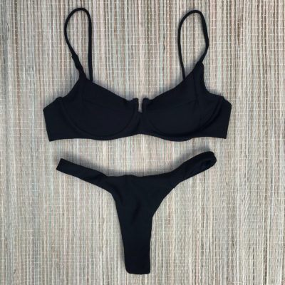 Biquíni Top Lingerie Fio Dental - Preto