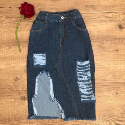 SAIA MIDI JEANS BARRA ASSIMÉTRICA