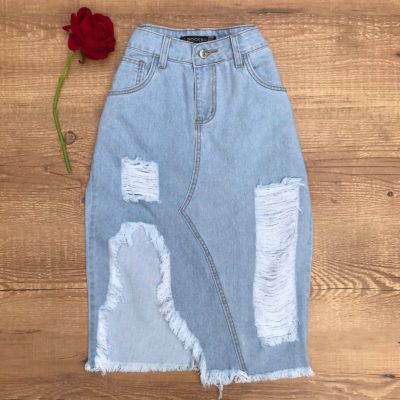 SAIA MIDI JEANS BARRA ASSIMÉTRICA