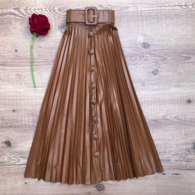 saia midi plissada caramelo