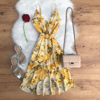 VESTIDO ESTAMPADO BABADOS COM CINTO