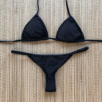 Biquíni Cortininha Fio Dental - Preto