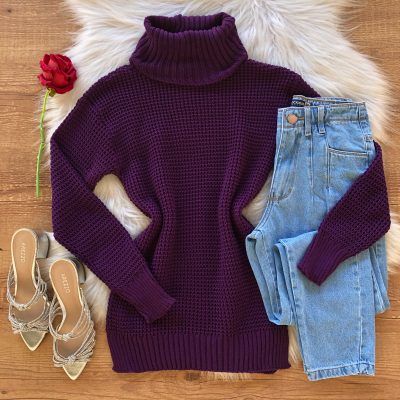 Blusa Trico Premium Alongada Gola Boba Uva
