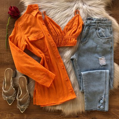 CONJUNTO PIPOCA TOP E CAMISA