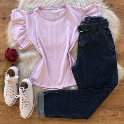 T-SHIRT MANGA COM DOIS BABADOS