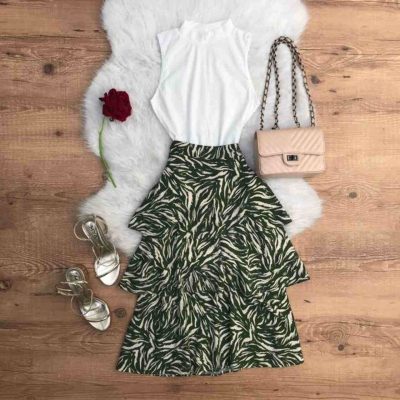 look com saia midi print verde