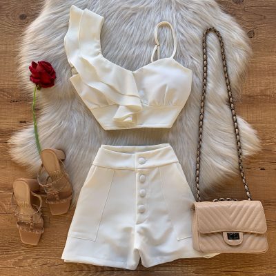 CONJUNTO ALFAIATARIA CROPPED ALÇA BABADOS