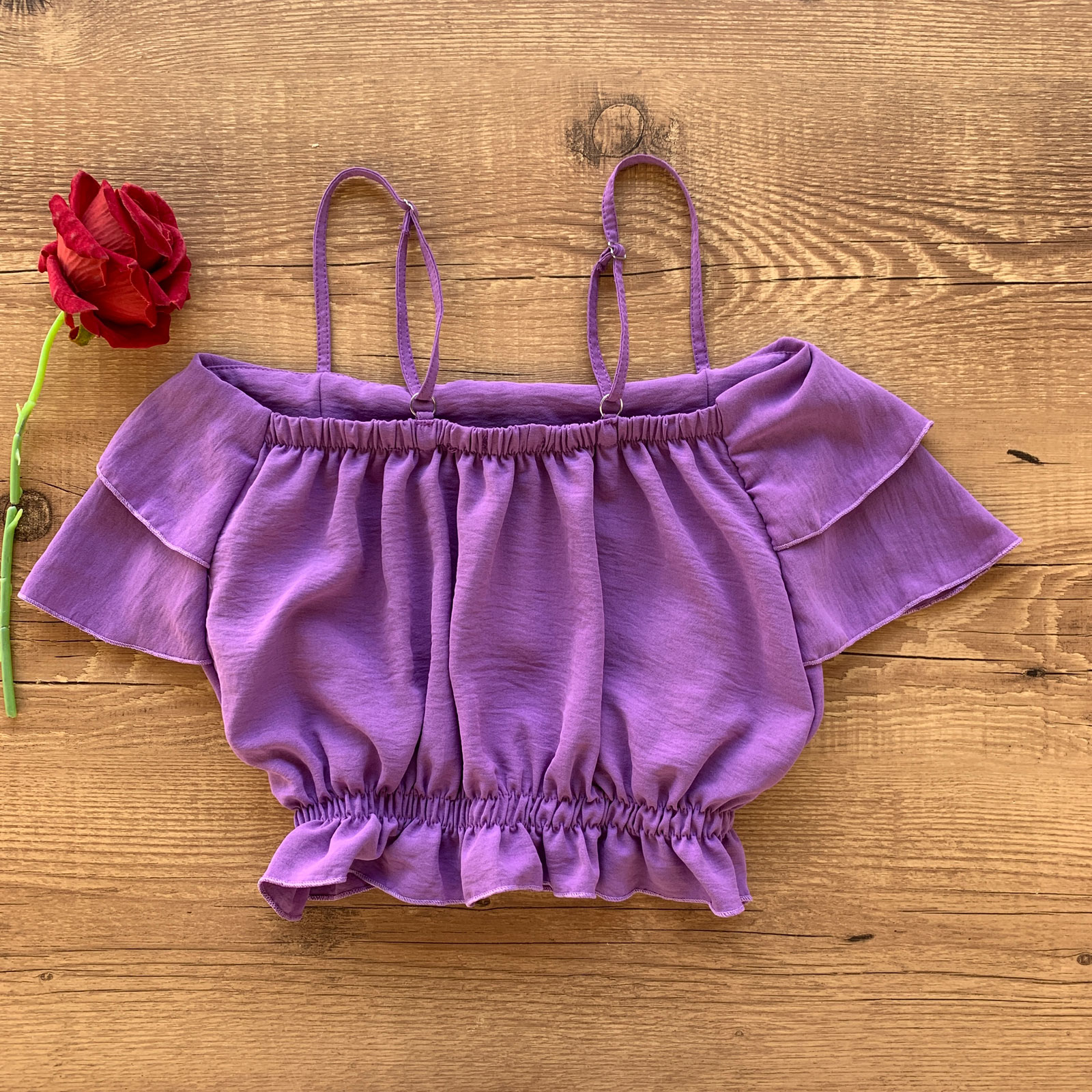 Conjunto Air Flow Cropped Babados e Calça Botões Roxinho