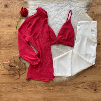 CONJUNTO CAMISA E CROPPED AIR FLOW PINK
