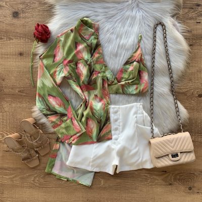 CONJUNTO CAMISA MULLET E CROPPED ESTAMPA FOLHAS