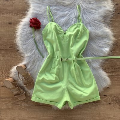 MACAQUINHO ALCINHA E CINTO COLOR VERDE LIMÃO