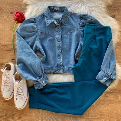 JAQUETA JEANS CURTA MANGA BUFANTE