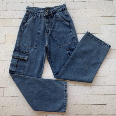 CALÇA CARGO WIDE LEG JEANS PREMIUM ESTONADA