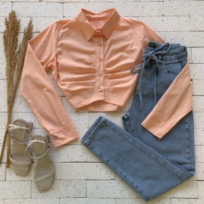 CAMISA CROPPED PREGAS LUXO SALMÃO
