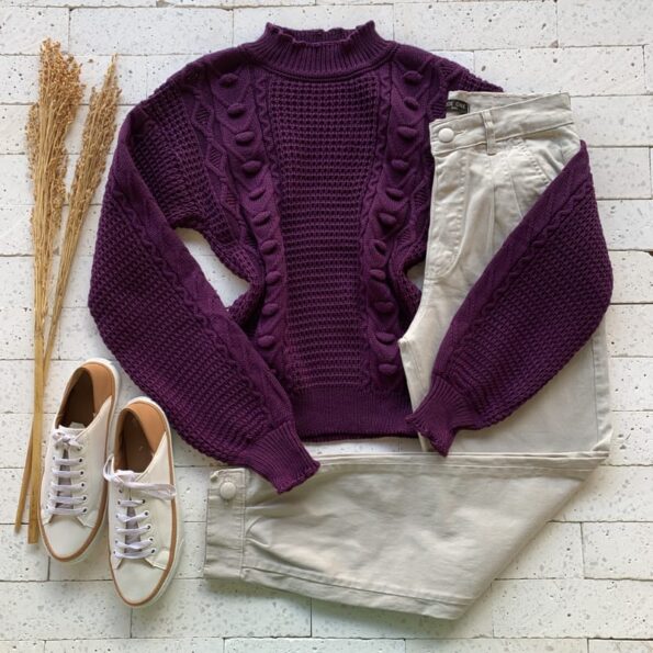 BLUSA TRICO TRAMA DETALHE COM BOLHAS LUXO ROXO