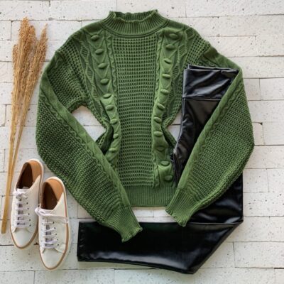 BLUSA TRICO TRAMA DETALHE BOLHAS LUXO VERDE MILITAR