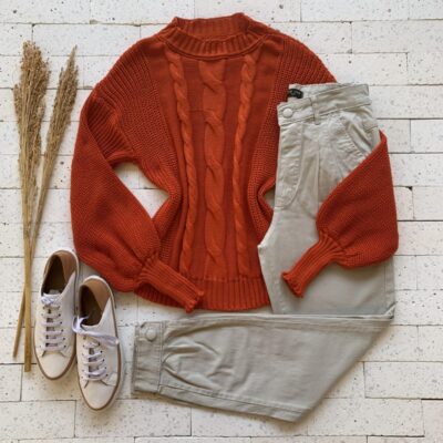 Blusa Trico Detalhe Trama e Punho Luxo Coral