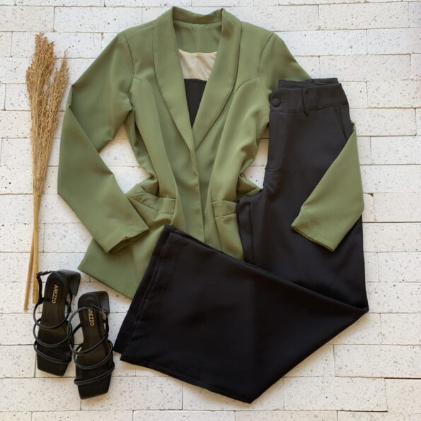 BLAZER ALFAIATARIA PREMIUM ALONGADO BOLSO FAKE VERDE MILITAR