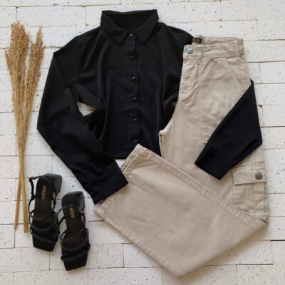 CROPPED CAMISA LISA BÁSIC PRETO