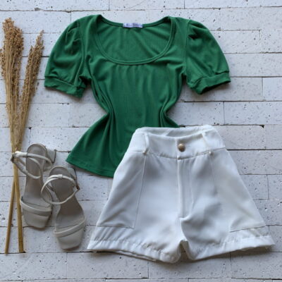T-Shirt Canelada Decote Redondo Verde