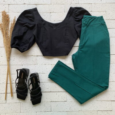 Cropped Linho Princesa Detalhe Gripier Preto