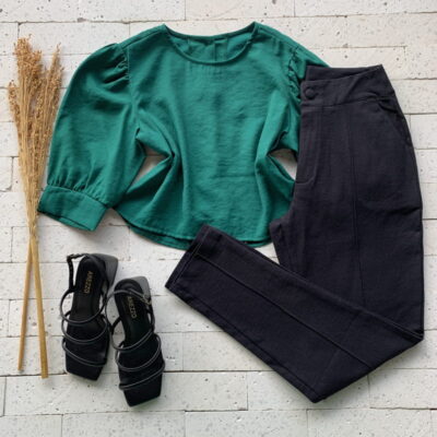 Cropped Manga Princesa Botões Verde