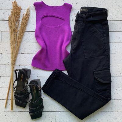 Cropped Regata Modal com Abertura no Decote Roxo