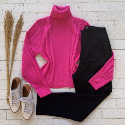 BLUSA TRICO GOLA ALTA TRAMA DETALHE MANGA PINK 2.0