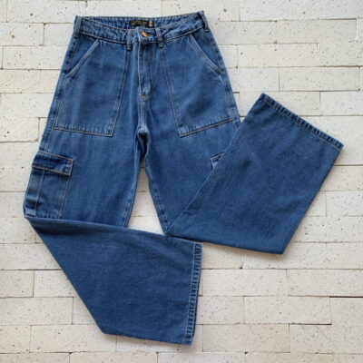 CALÇA CARGO WIDE LEG JEANS PREMIUM