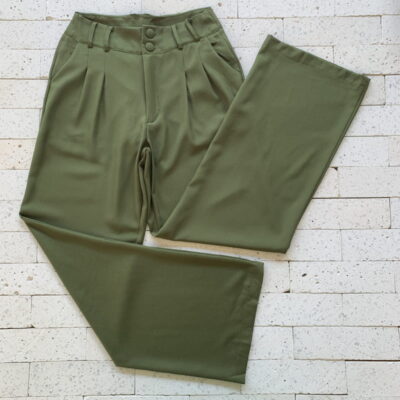 Calça Pantalona Dois Botões Luxo Verde Militar