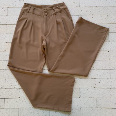 Calça Pantalona Dois Botões Luxo Nude