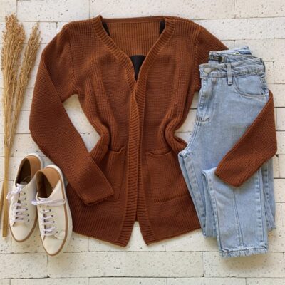 Cardigan Trico Alongado com Bolso Luxo Marrom