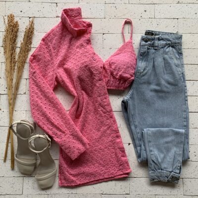 CONJUNTO LAISE CAMISA E TOP PREMIUM ROSA