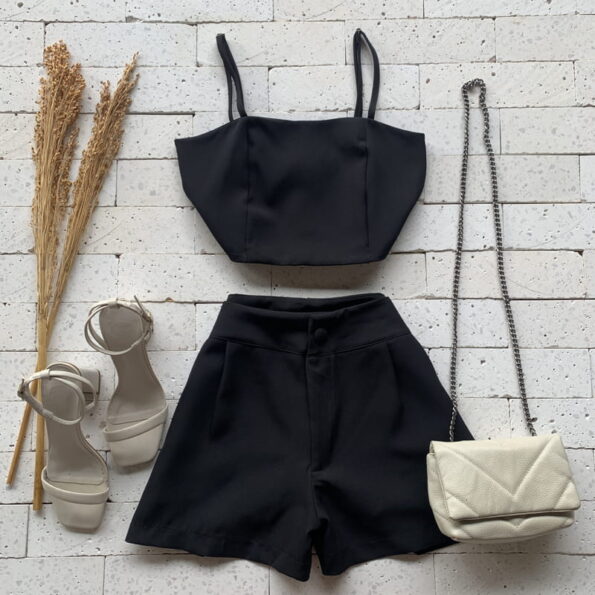 CONJUNTO ALFAIATARIA LUXO TOP E SHORT PRETO