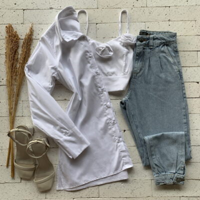 CONJUNTO TRICOLINE CAMISA E CROPPED FLOR LUXO OFF