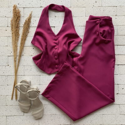 CONJUNTO ALFAIATARIA COLETE E PANTALONA LUXO MAGENTA